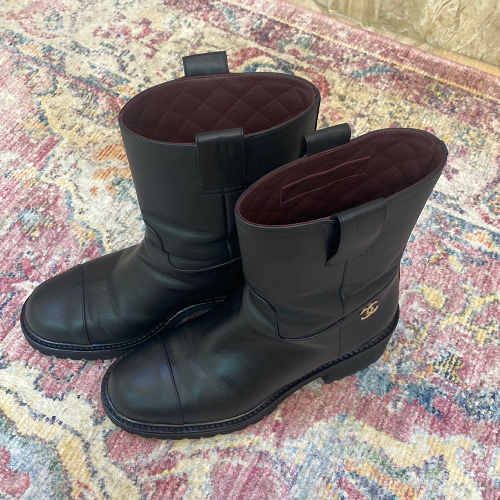 Chanel black leather boots